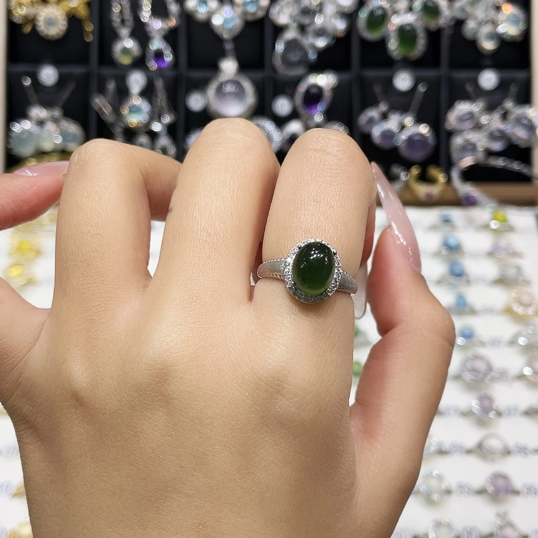 影***2岫玉银S925镶嵌戒指