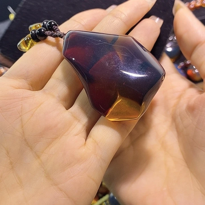 蓝珀未镶嵌珠宝奇石墨西哥红蓝随形吊坠