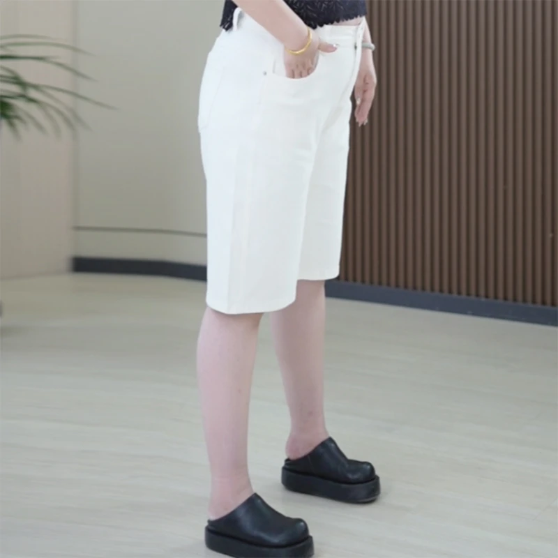 夏季软牛仔裤女短裤大码弹力舒适休闲直筒百搭简约哈伦五分裤热裤