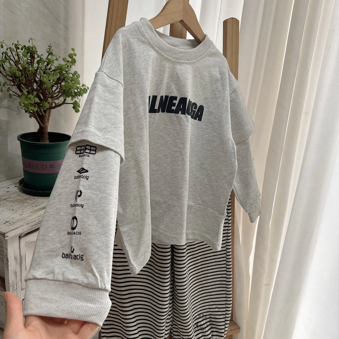 袖子字母假两件卫衣男童女童