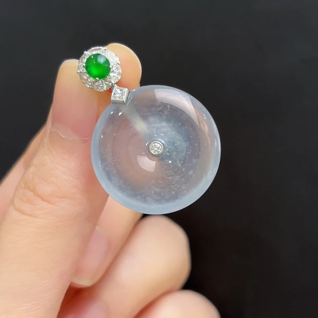 翡翠18K金镶嵌吊坠(不含链)翡翠平安扣吊坠多人不退不换