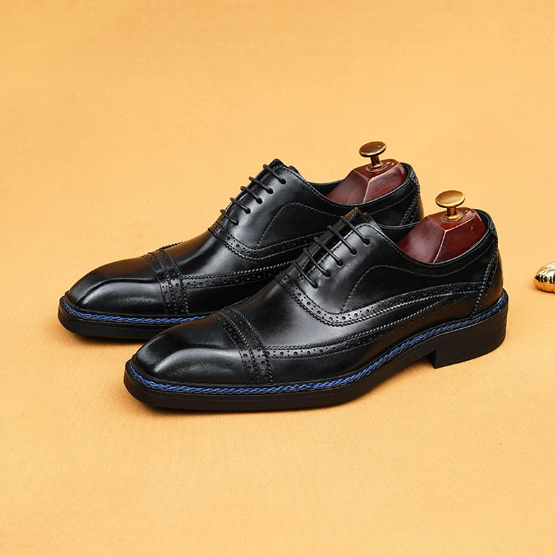 真皮布洛克雕花皮鞋男士正装皮鞋英伦风三接头牛津鞋男款商务皮鞋
