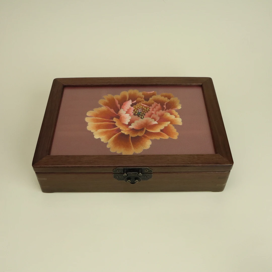 【牡丹】非遗苏绣首饰盒非遗榫卯结构胡桃木首饰盒