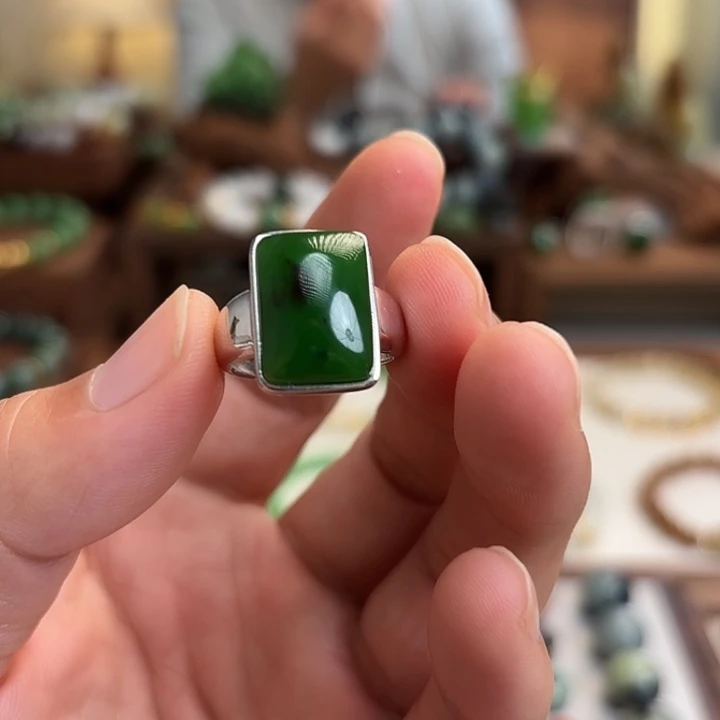 和田玉（碧玉）银S925镶嵌戒指