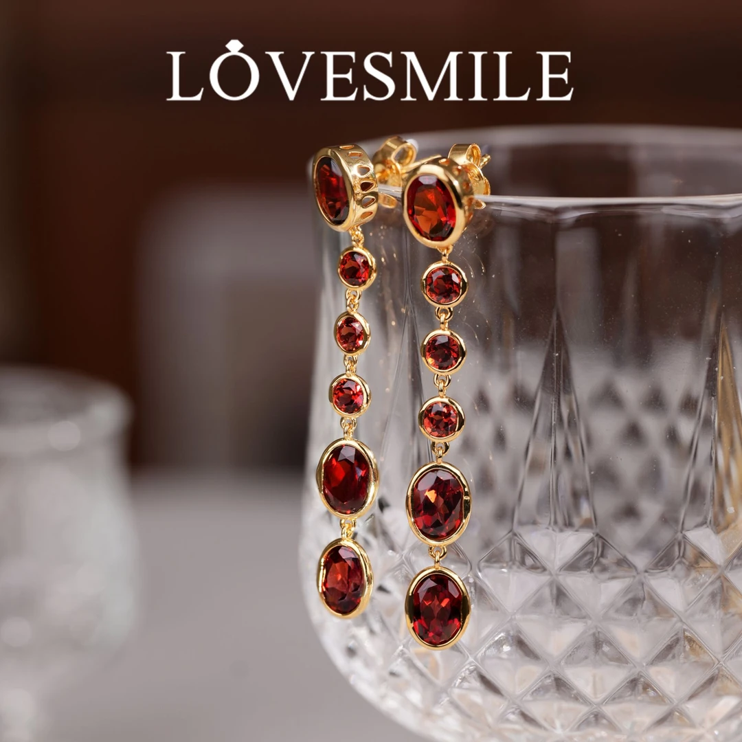 love smileS925银石榴石耳环时尚精美优雅贵气