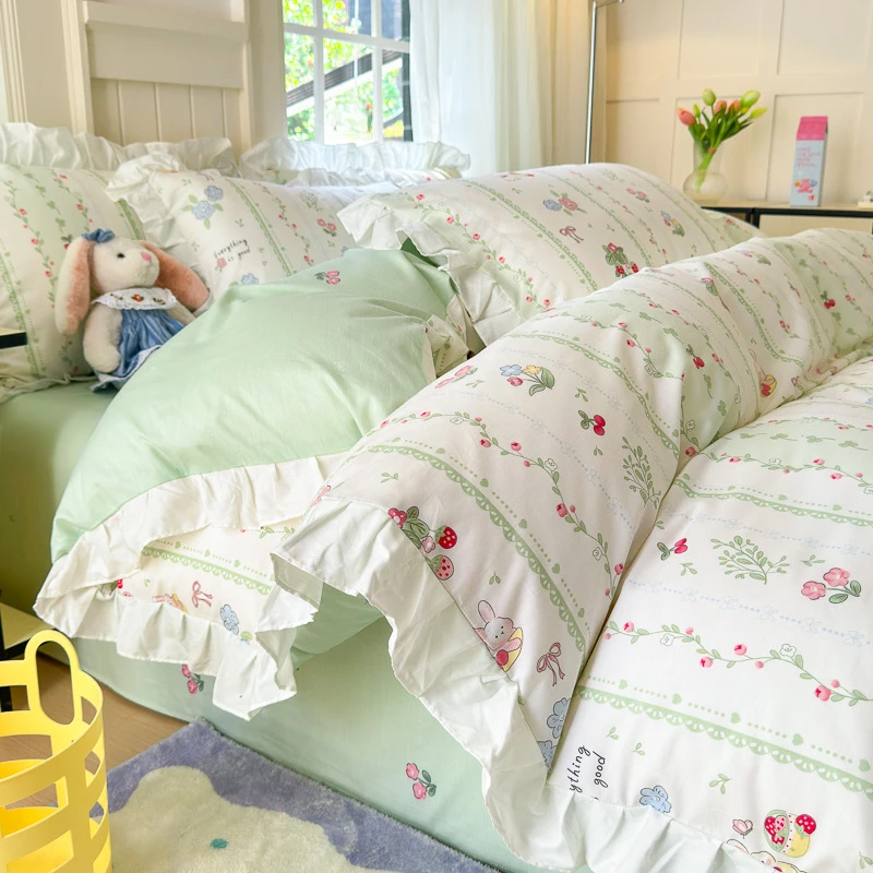 花边公主风床上四件套全棉纯棉2025新款小清新被套床单三件套床品
