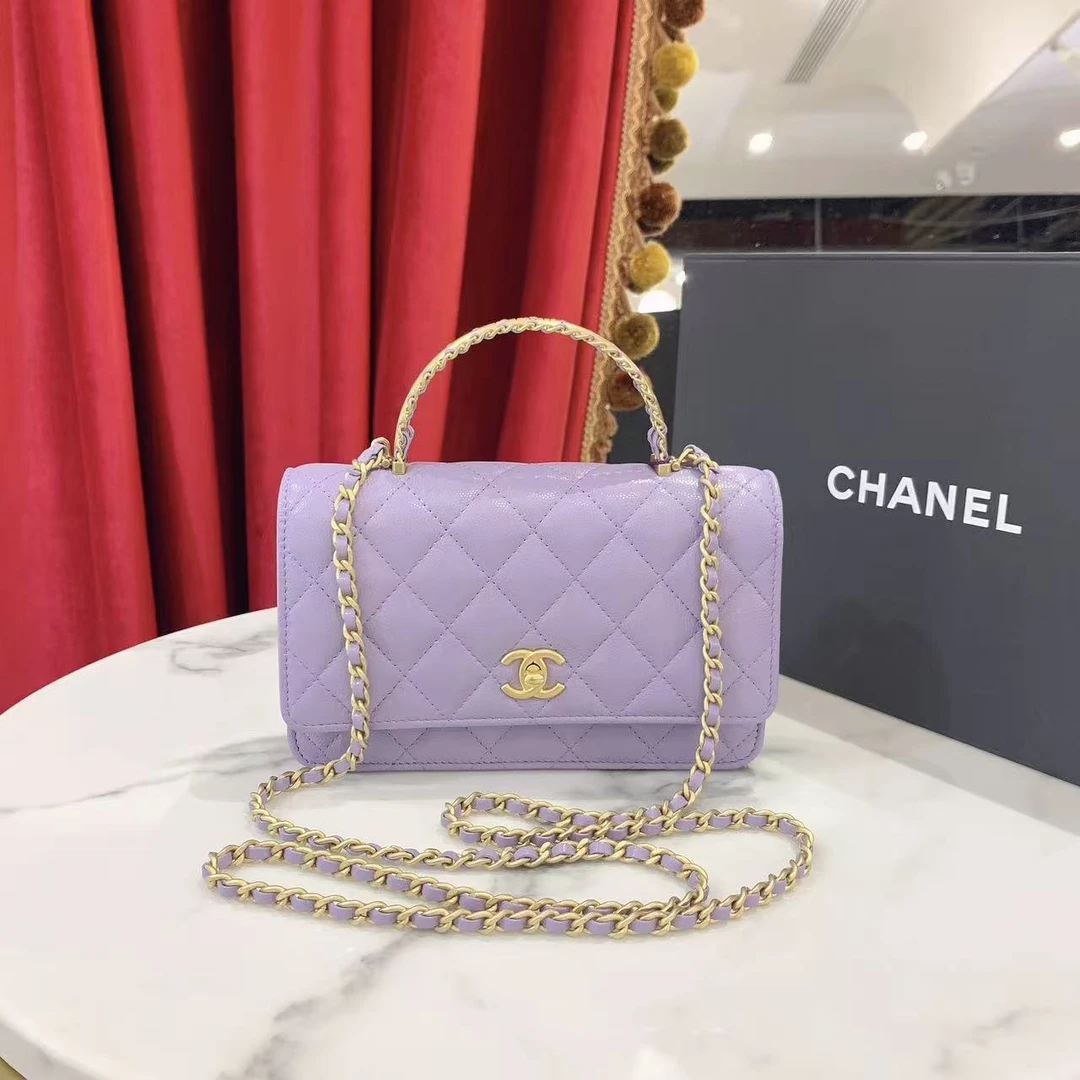95新 Chanel/香奈儿 GGS24A手柄woc紫色金扣荔枝牛皮73280762
