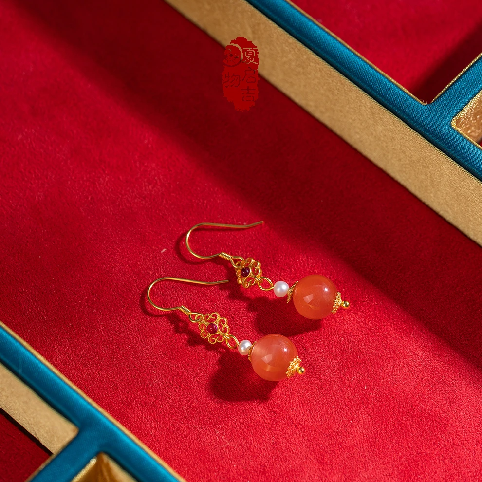 非金属珐琅耳饰 夏启 川料红红耳坠女性气质