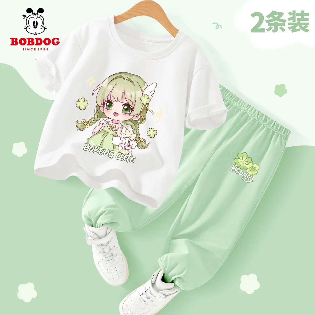 巴布豆卡乐女童套装夏季薄款女孩短袖童装休闲两件套儿童夏装衣服