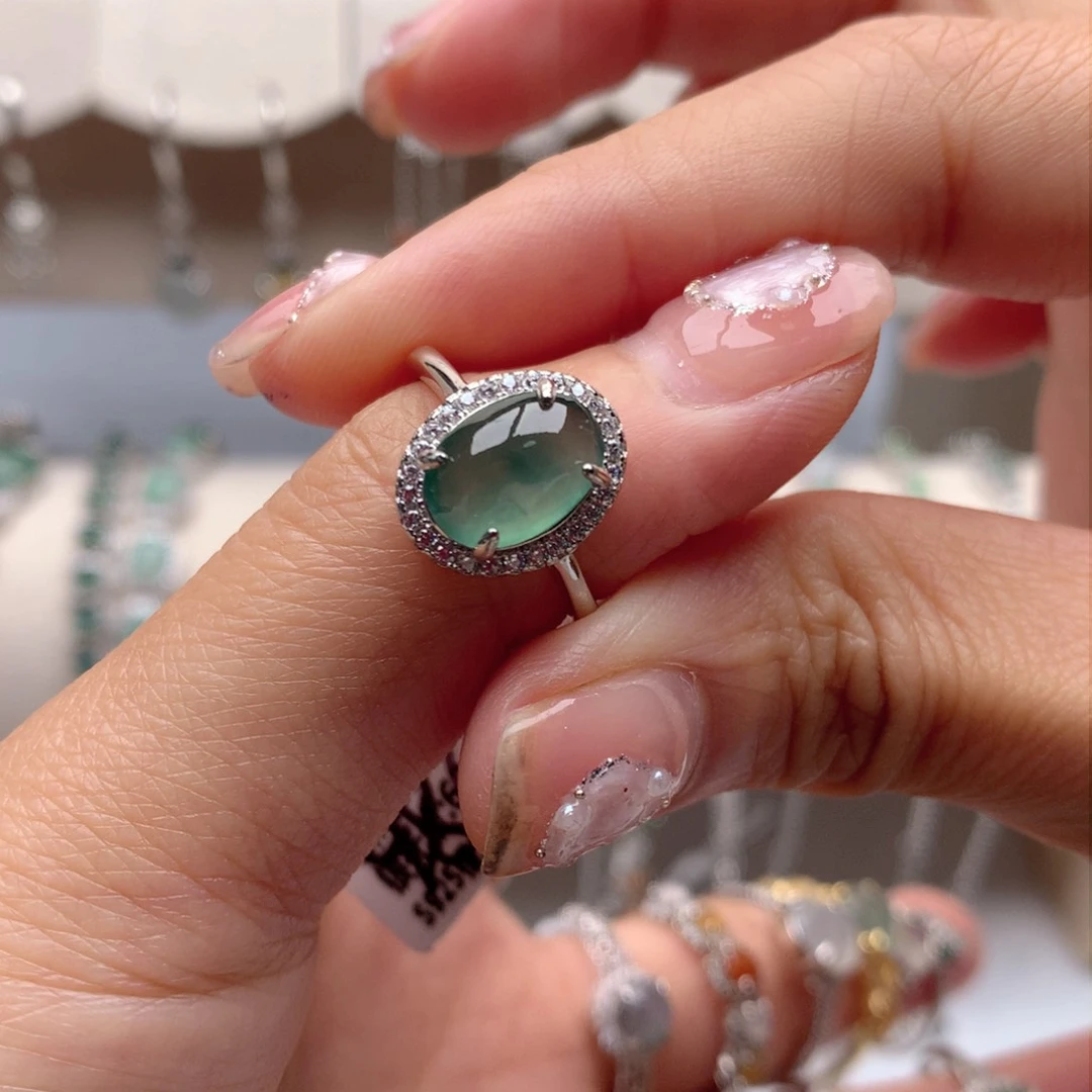 翡翠戒指银S925镶嵌雪***仗33333