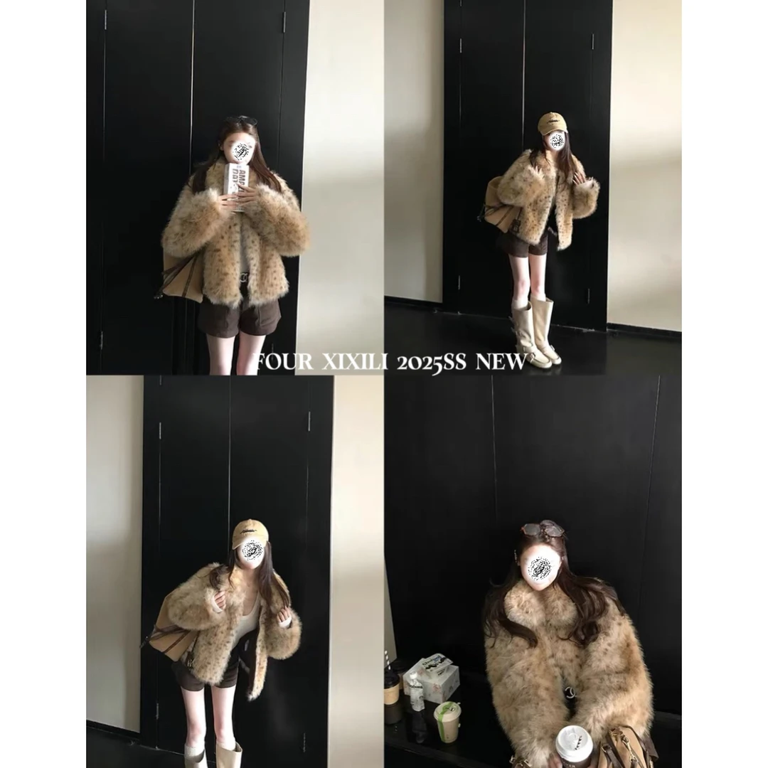 XIXI 25NEW |小奶豹 |田曦薇小田明星同款长袖短款冬厚毛毛外套