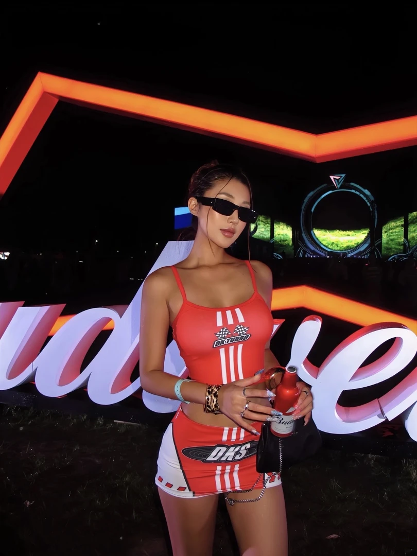 Dollkiss赛车系列印花短袖短裤吊带套装千禧泽西风jersyfit辣妹