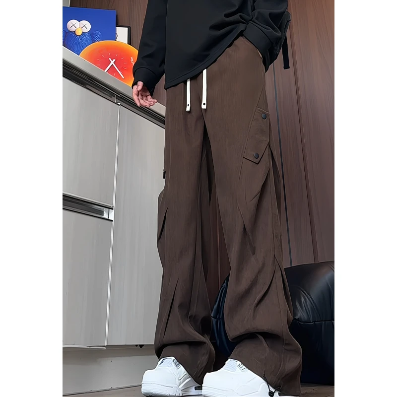 美式复古灯芯绒工装裤男款秋季垂感直筒伞兵裤户外运动休闲长裤子