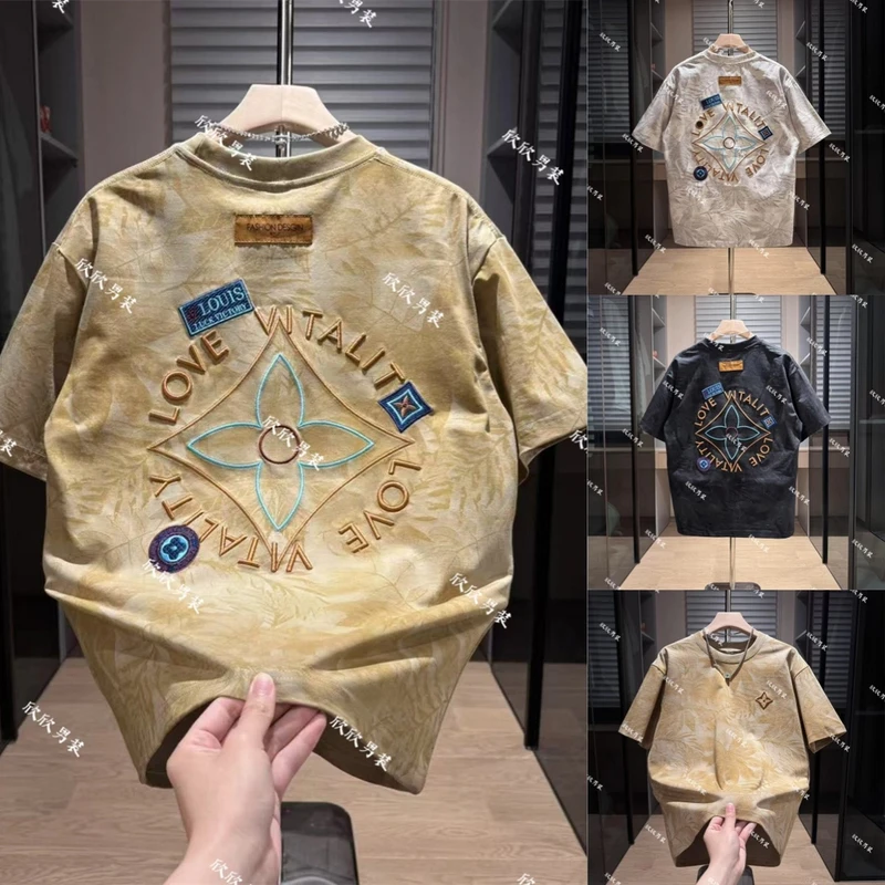 潮牌刺绣贴布痞帅时尚男士休闲短袖