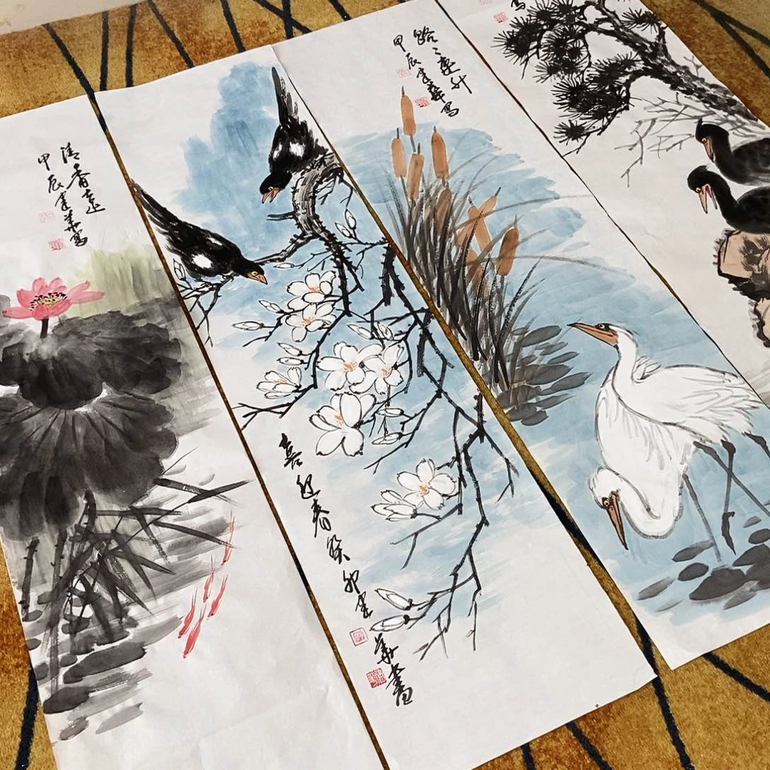 国画胡*林郭建华手绘花鸟34.138