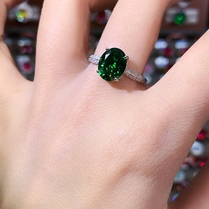 925银沙弗莱绿戒指白810