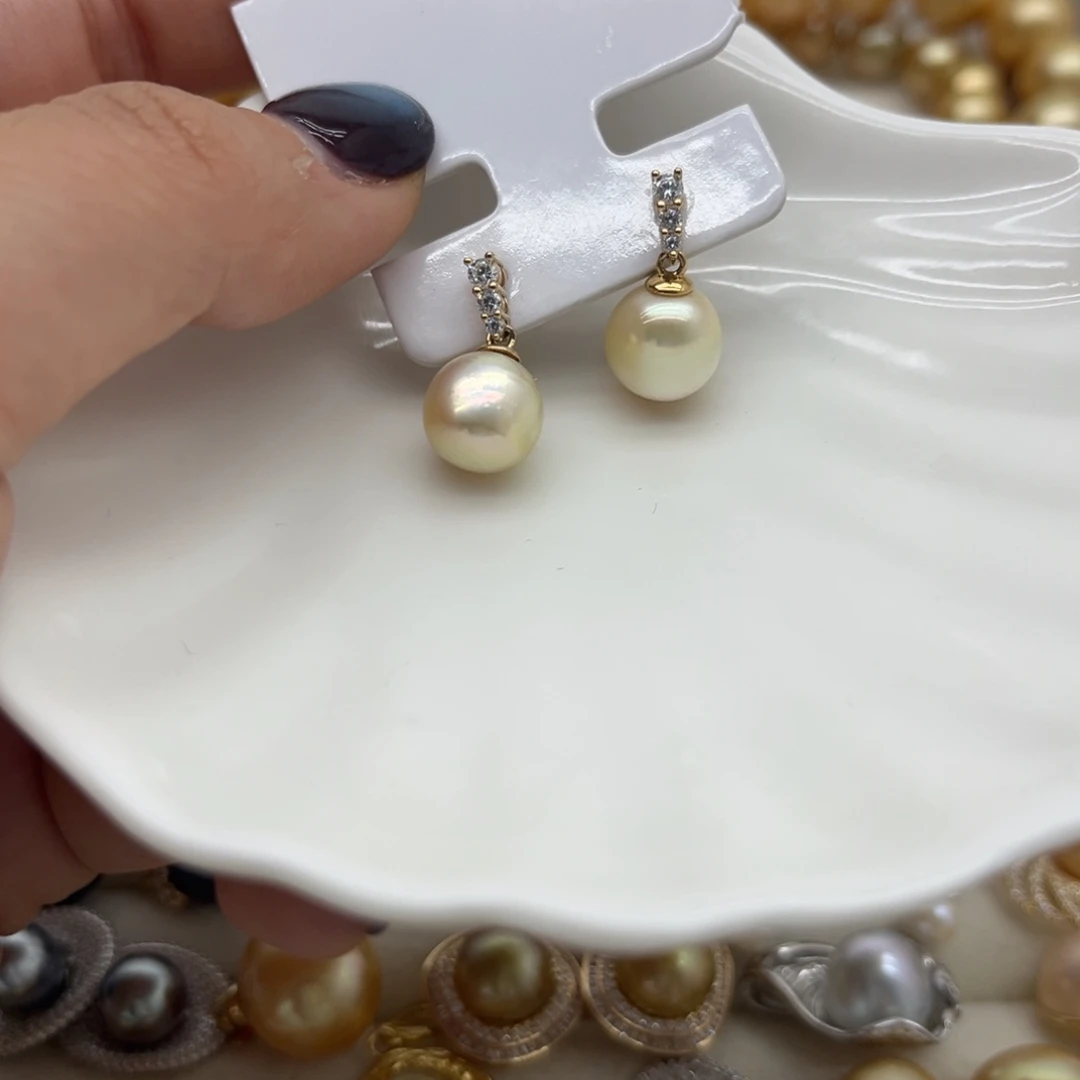 银S925镶嵌海水珍珠耳饰