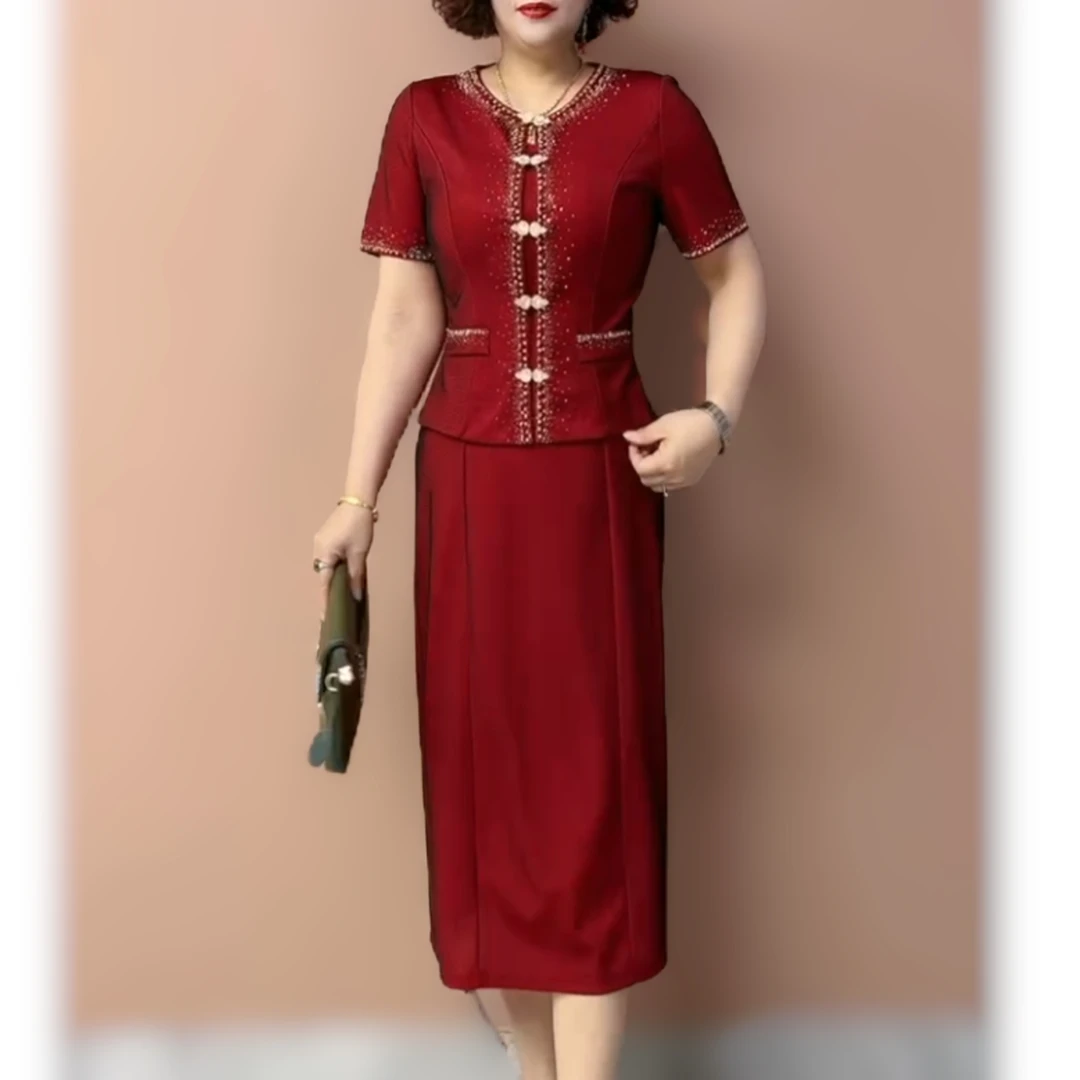 气质妈妈婚宴礼服短袖旗袍连衣裙喜婆婆结婚宴会礼服装夏季新款