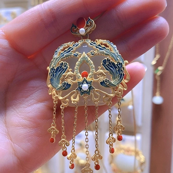 和田玉颈饰银S925镶嵌