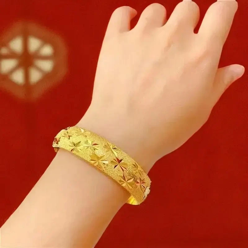 【新年礼物】女士金色手镯满天星妈妈卡扣实心镯子轻奢小众新年手环