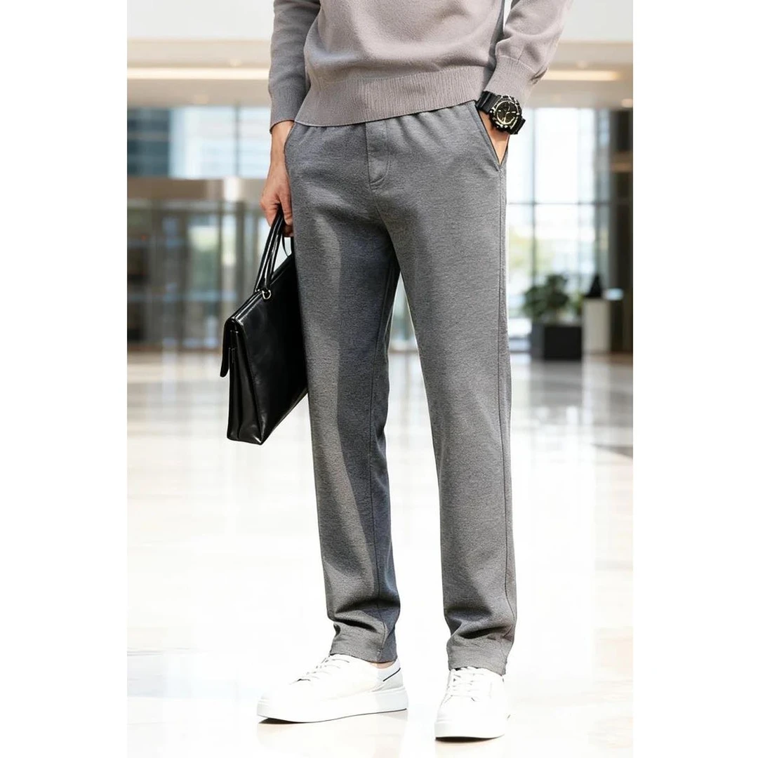 2025秋冬季高品质垂感灰色直筒运动休闲裤男轻奢简约长卫裤子加绒