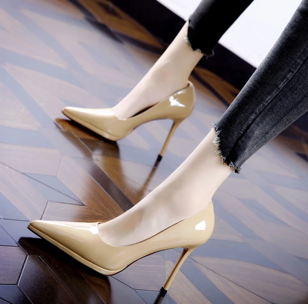 春季新款气质漆皮尖头超高跟鞋简约宴会时尚浅口细跟单鞋