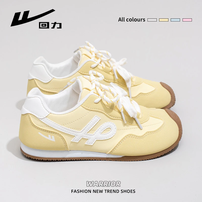 回力黄色歪头德训鞋女2025夏季新款软底软面透气薄款百搭小白鞋子