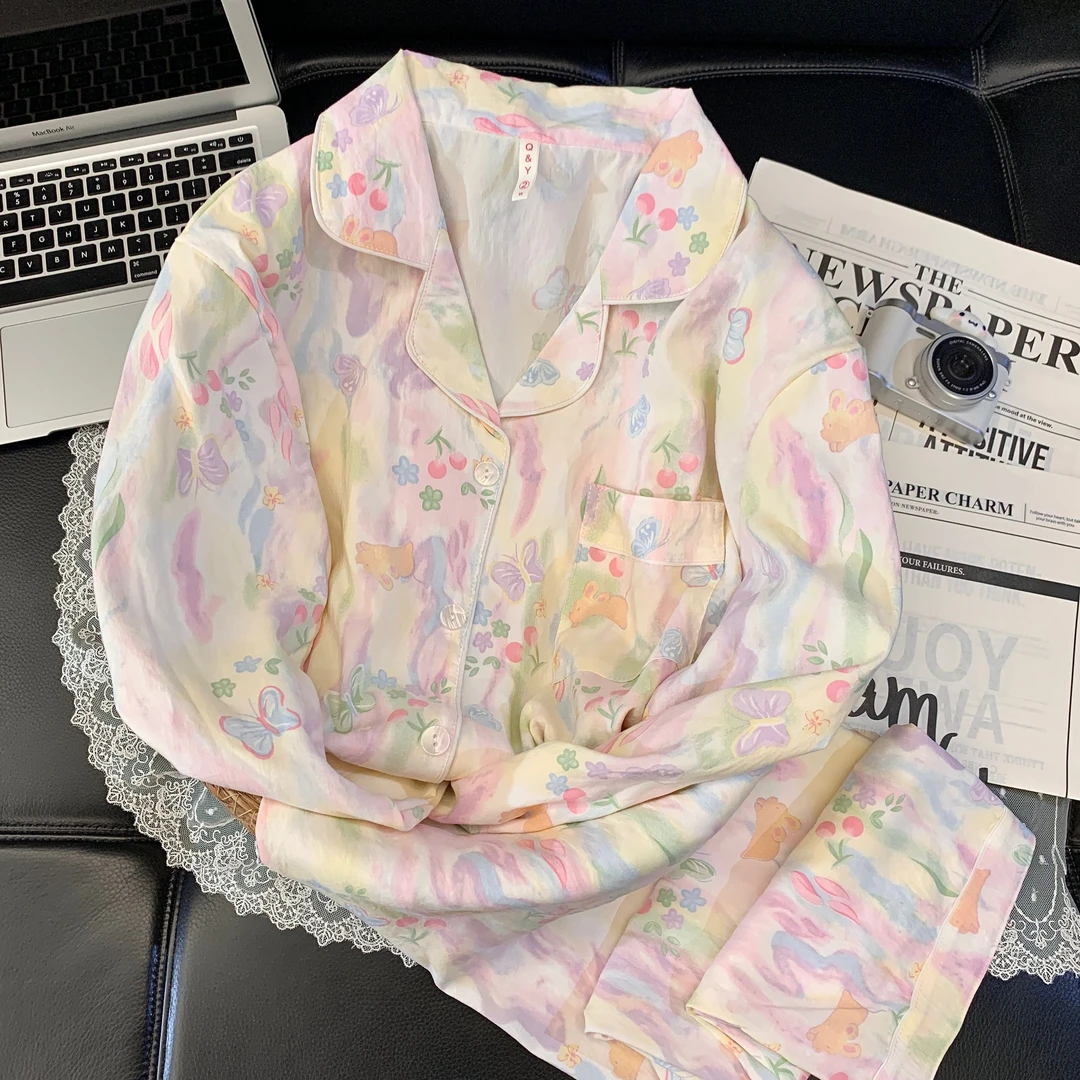 【长袖云朵绵彩色渲染】春秋温柔气质清新睡衣套装家居服