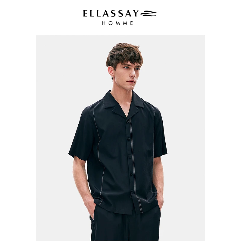 ELLASSAY歌力思男装春夏棉麻短袖廓形高知分子衬衫EME352C01600