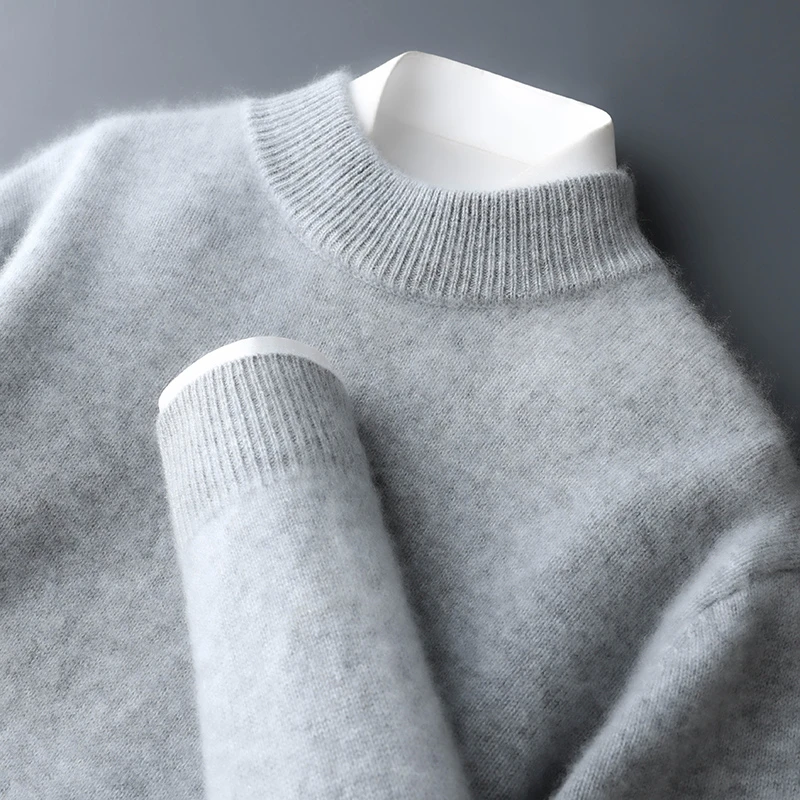 MS-2323冬季加厚100羊毛衫男士半高领毛衣休闲宽松针织打底羊毛衫