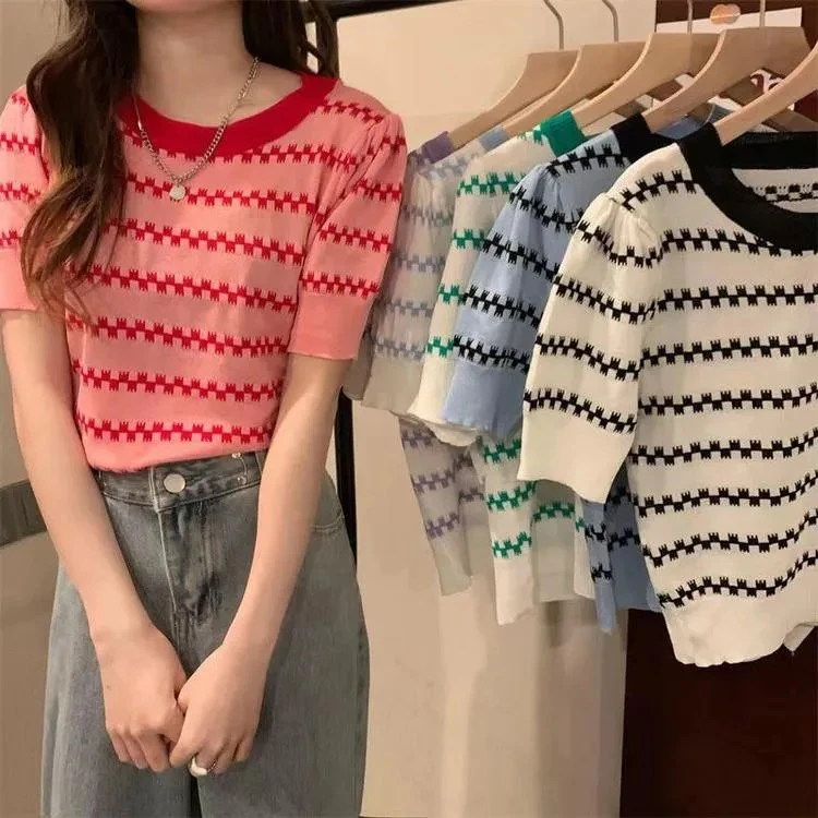 【编号101-150】小清新夏季休闲百搭少女针织衫短袖小上衣