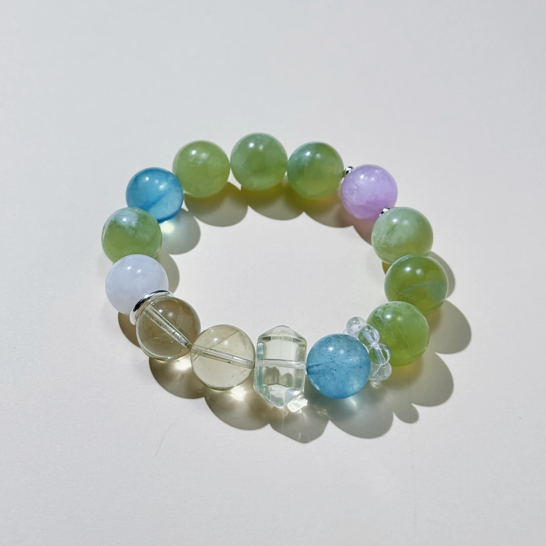 【青提奶盖】岫玉青提奶盖+柠檬晶+925设计师原创手串-多样性发其一