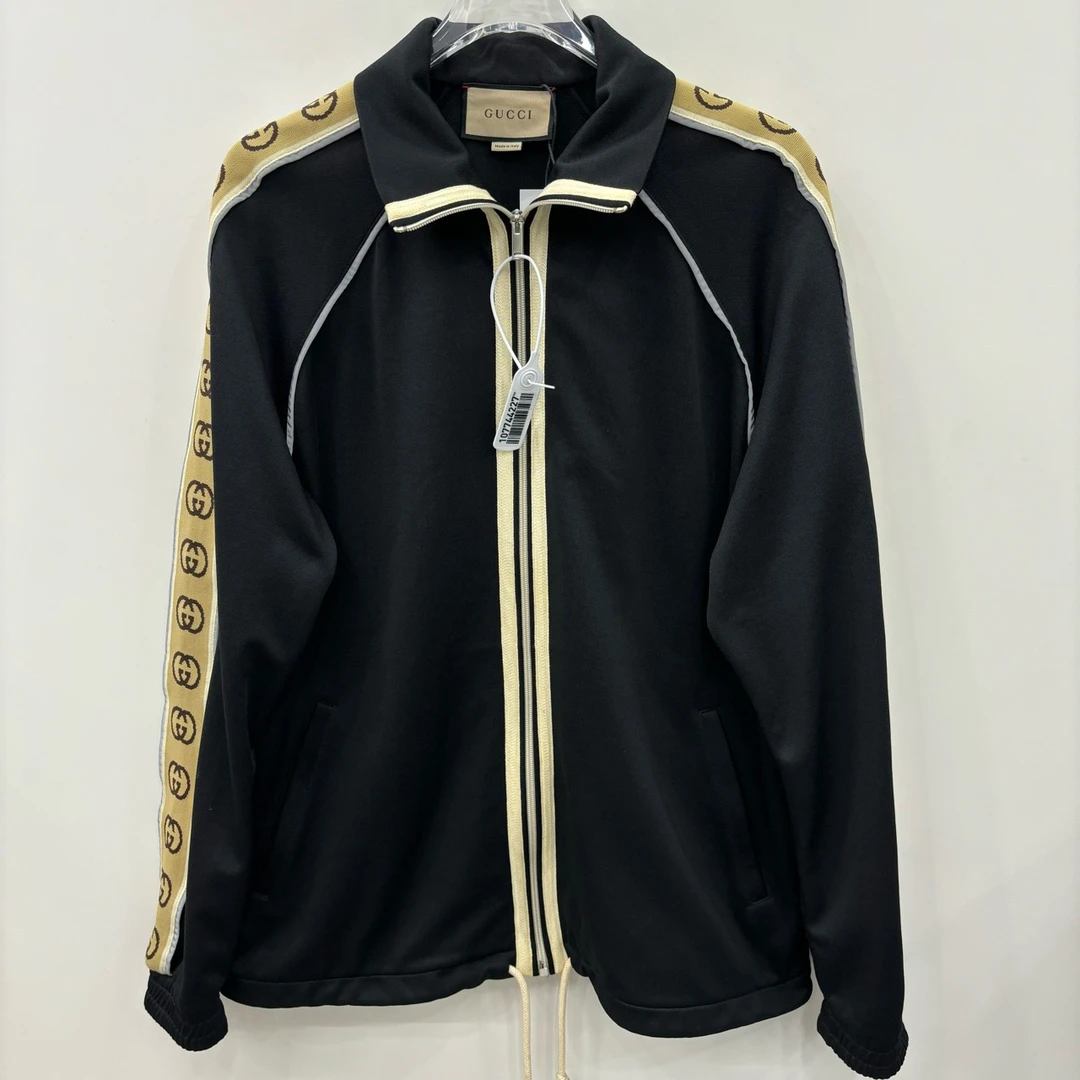 99新 GUCCI/古驰 侧袖Logo条纹休闲长袖夹克外套/尺码L/编号7086