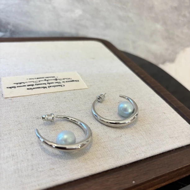 铜合金仿珍珠耳饰 C型蓝色单z耳环EH2549