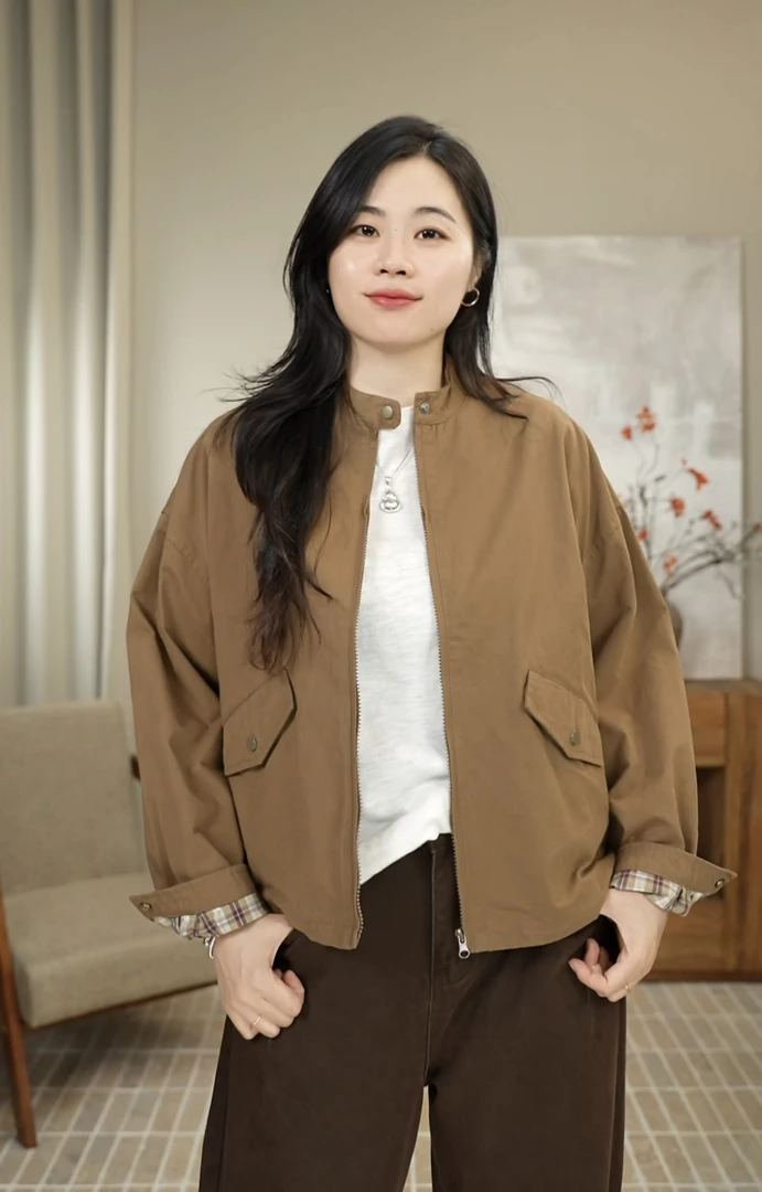 九月JIUYUE时尚夹克立领纯色气质宽松秋季外套女 25131