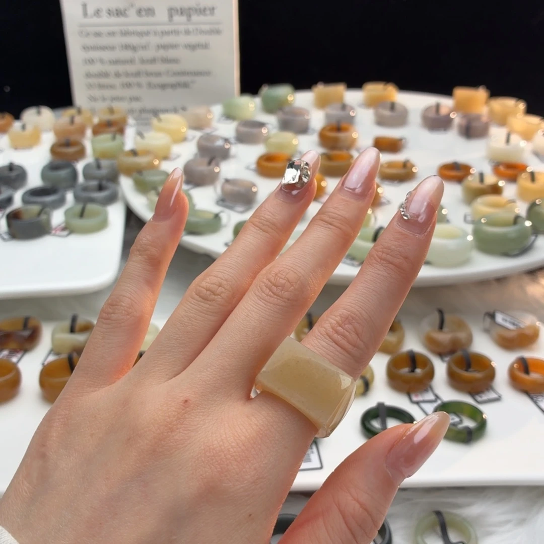 和田玉（糖玉）未镶嵌戒指z15浅糖马鞍17.4