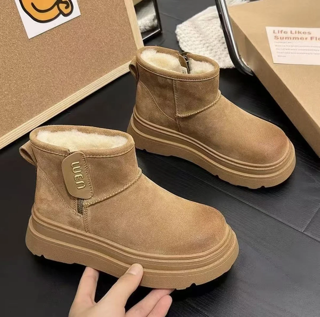 雪地靴女冬季2025新款加绒加厚户外厚底皮毛一体保暖东北棉鞋女款