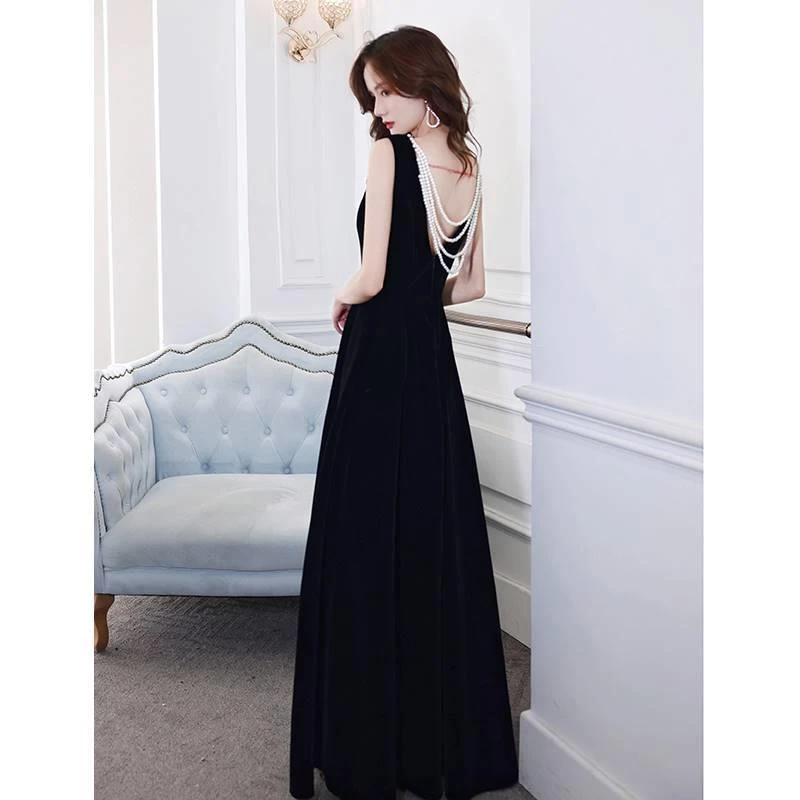 德国黑色晚礼服裙女高级感流苏性感高定高端轻奢小众主持宴会成