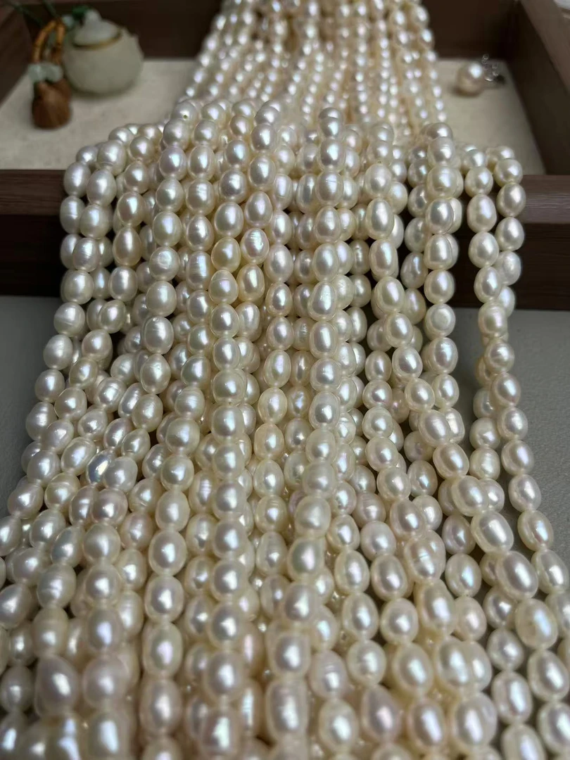 天然带极光米珠珍珠微生长纹散珠半成品可DIY做手串锁骨链当配珠