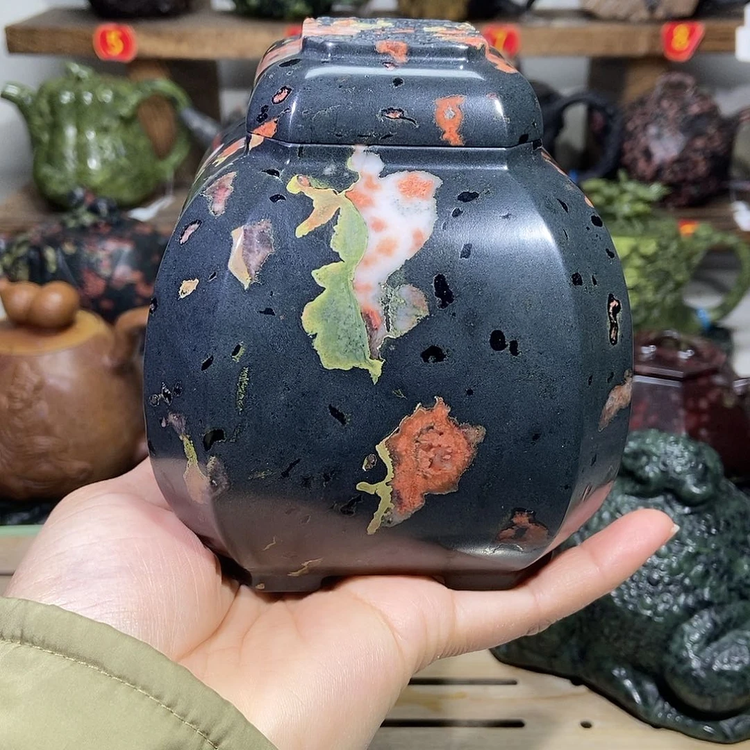 安山玉梅花玉茶叶罐