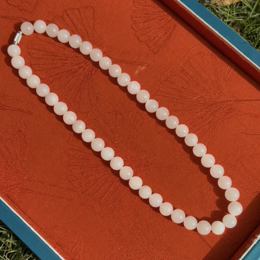 和田玉天然白玉10mm青海老矿料项链圆珠天然玉石玉珠链女士妈妈链