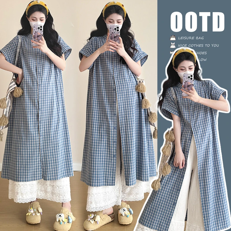 孕妇装夏套装高级感2025新款条纹衬衫裙阔腿裤孕期穿搭两件套夏