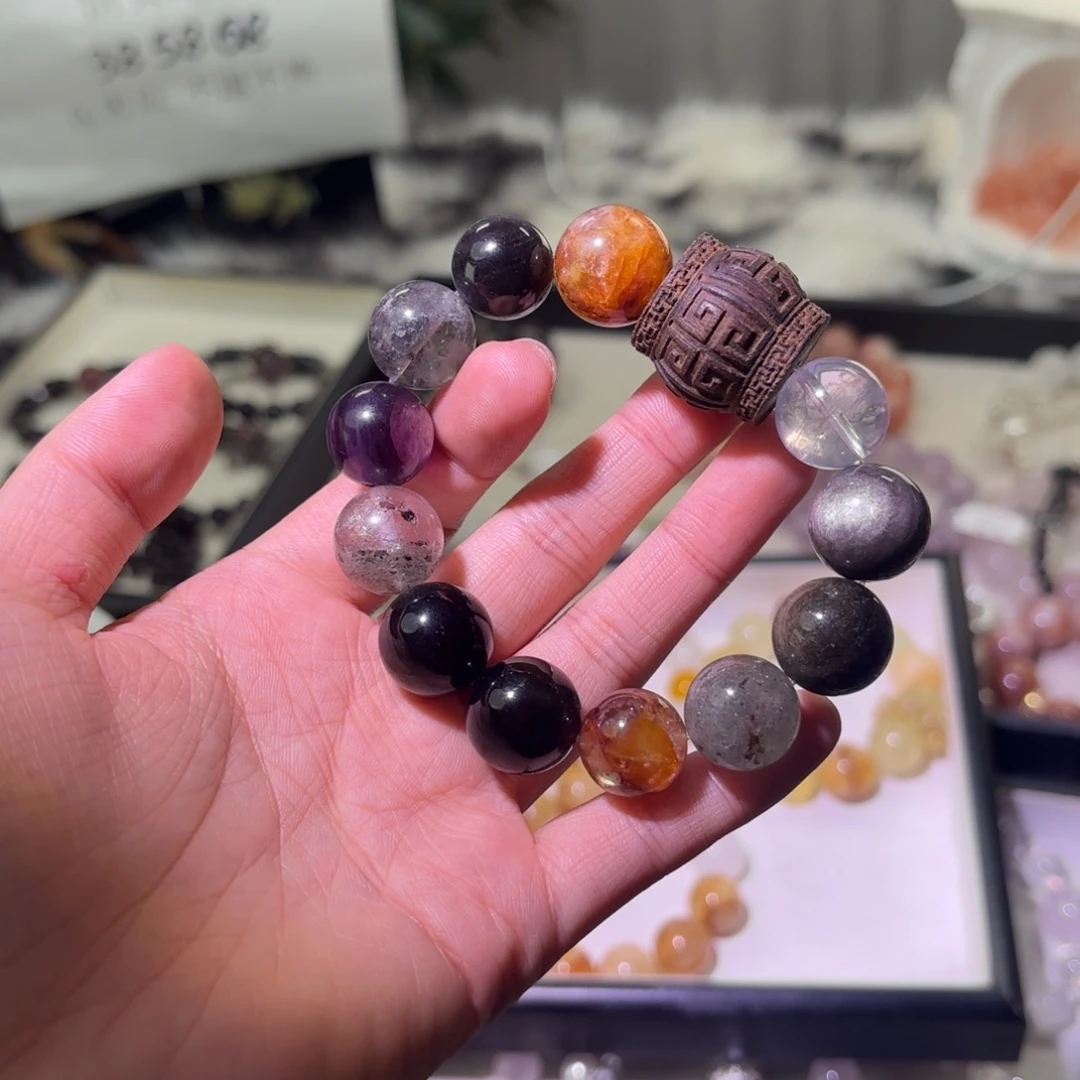 烟晶银S925镶嵌手链