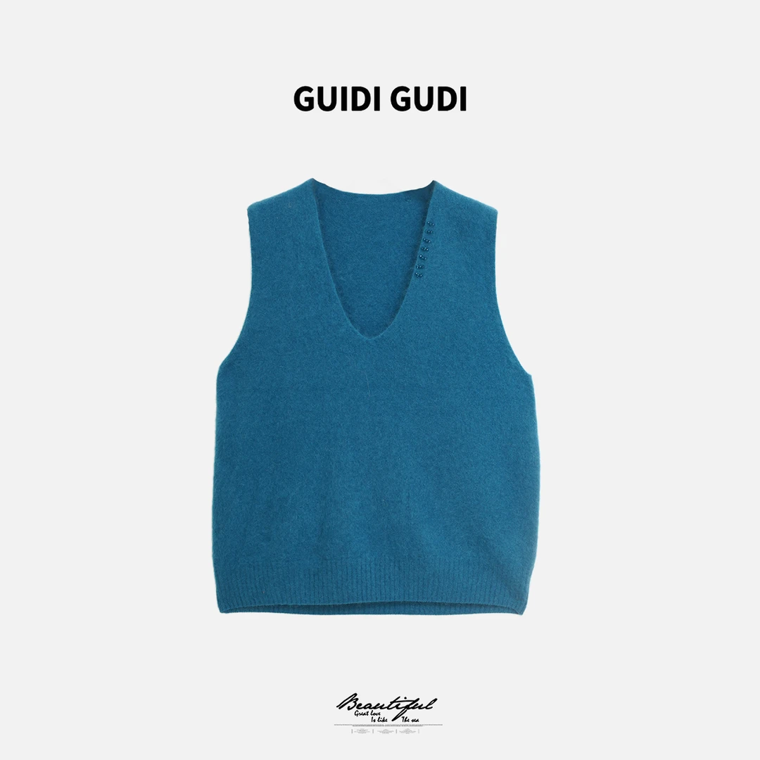 GUIDI GUDI【多彩小羊羔】重工羊绒羊毛背心/黄加蓝