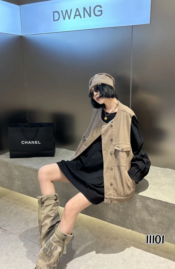 三姐家春秋时尚洋气宽松水洗马甲