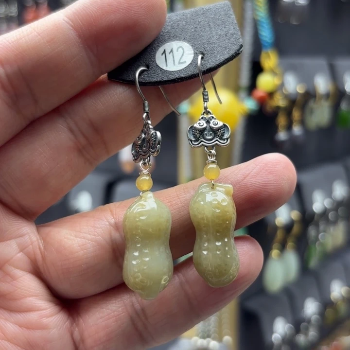 和田玉银S925镶嵌耳饰