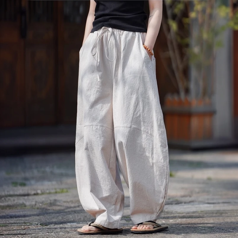 复古风文艺亚麻裤男宽松哈伦裤 禅修 棉麻休闲裤 夏季 阔腿灯笼