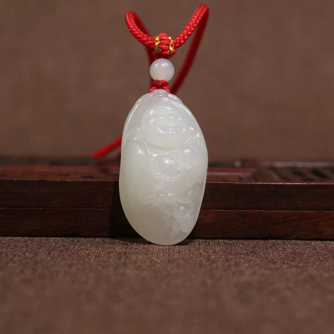 10g新疆和田白玉弥勒佛公吊坠女笑佛挂件宝宝礼物细度无结构