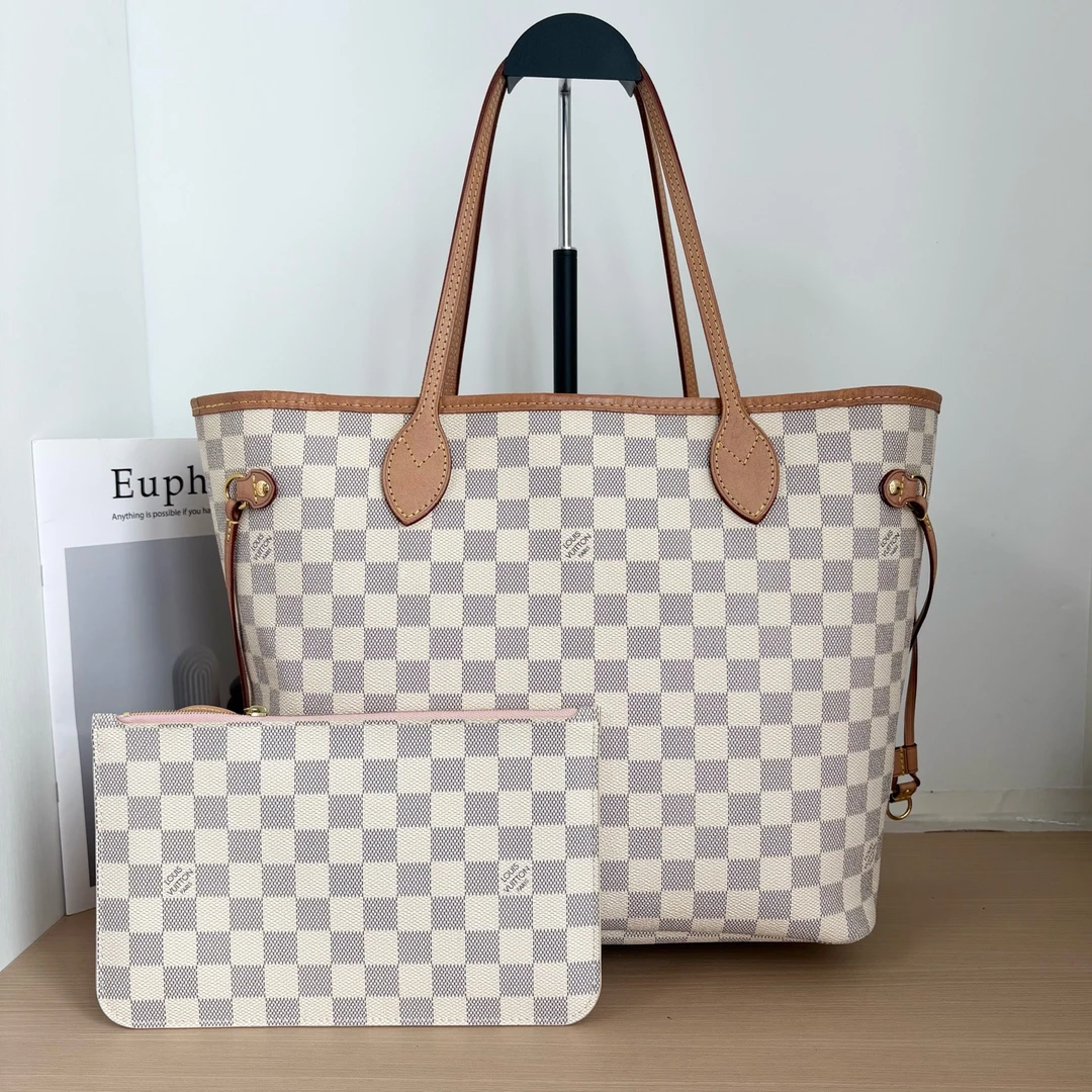 95新 LouisVuitton/路易威登 14968837 白棋盘格neverfull中号