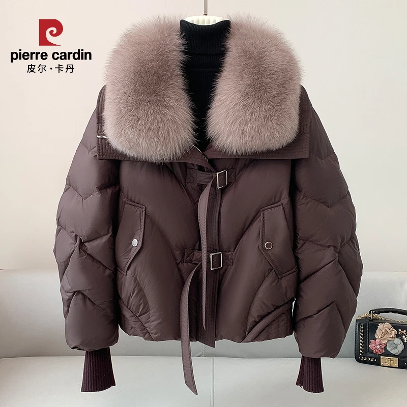 皮尔卡丹高端白鹅绒真绒服女短款2025冬新款宽松韩版洋气狐狸毛领